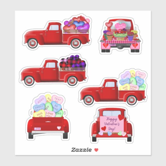 Valentijnsdag Little Red Trucks Stickers (Vel)