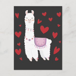 Valentijnsdag Llama Alpaca Hearts Girl Boy Kinder Briefkaart