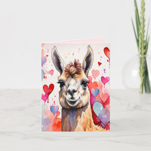 Valentijnsdag Llama Waterverf Hearts Two-Tone Feestdagen Kaart