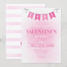Valentijnsdag Love Banner Pink Waterverf Party Kaart