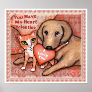 Valentijnsdag Love Dog and Cat Poster
