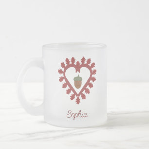 Valentijnsdag Love Heart Acorn Custom Name Matglas Koffiemok