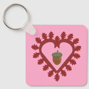 Valentijnsdag Love Heart Acorn Custom Name Sleutelhanger