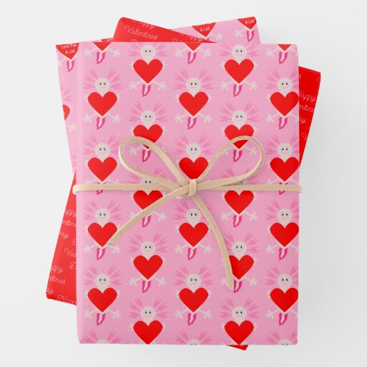 Valentijnsdag Love Heart Axolotl Custom Inpakpapier Vel (In situ)