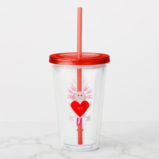 Valentijnsdag Love Heart Axolotl Custom Monogram Acryl Drinkbeker (Voorkant)