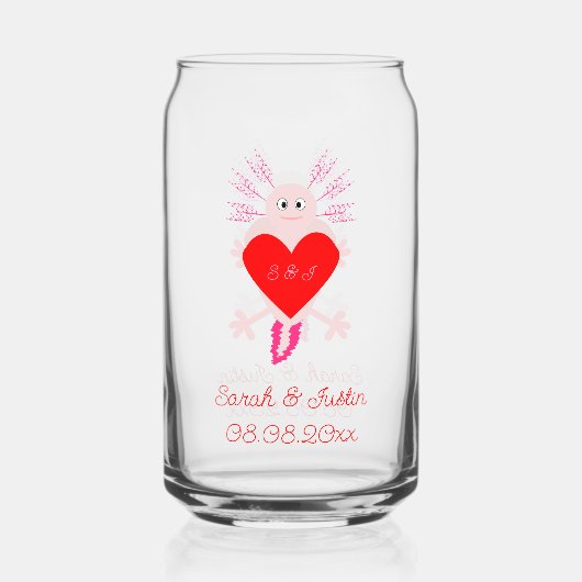 Valentijnsdag Love Heart Axolotl Monogrammen Blikvorm Glas (Voorkant)