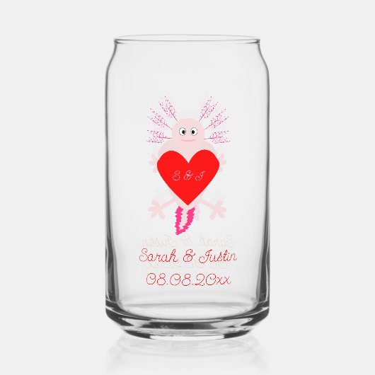 Valentijnsdag Love Heart Axolotl Monogrammen Blikvorm Glas (Achterkant)