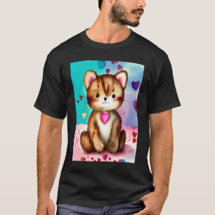 Valentijnsdag Love Heart Cat Teddy Vriendin Fi T-shirt