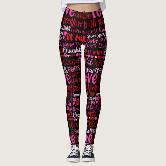 Valentijnsdag Love Hearts roze Red Black Legging (Voorkant)