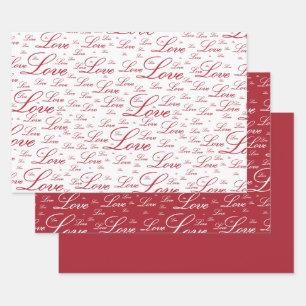 Valentijnsdag "Love" Red Typografie Patroon Inpakpapier Vel