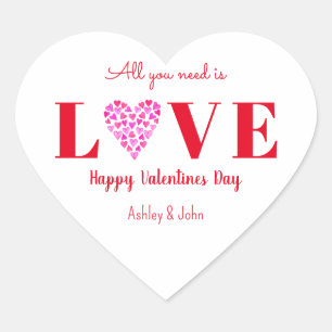 Valentijnsdag Love Script Red White Hart Sticker