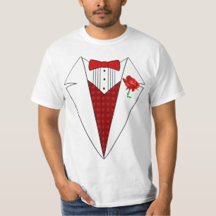Valentijnsdag Lover Tuxedo T-Shirt met Red Rose