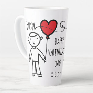 Valentijnsdag Mam Red Heart Cartoon XOXO Boy Latte Mok