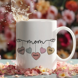 Valentijnsdag Mama Kinder Namen Snoep Harten Koffiemok
