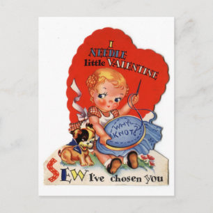 Valentijnsdag Meisje Naaien Feestdagenkaart