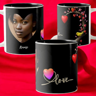 Valentijnsdag met Kanarie vogel Tweekleurige Koffiemok