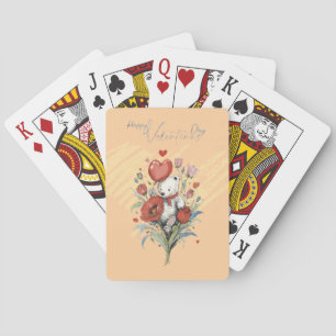 Valentijnsdag met rijke teddybeer pokerkaarten