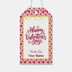 Valentijnsdag met rode initiaal en gouden hart cadeaulabel