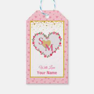 Valentijnsdag met rood Initiaal en gouden hart Cadeaulabel