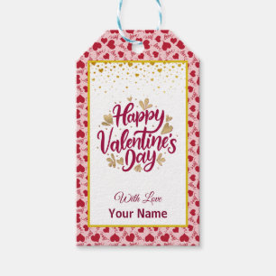 Valentijnsdag met rood Initiaal en gouden hart Cadeaulabel