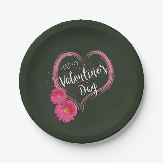 Valentijnsdag met roze hartbloemen - Bord papier (Voorkant)