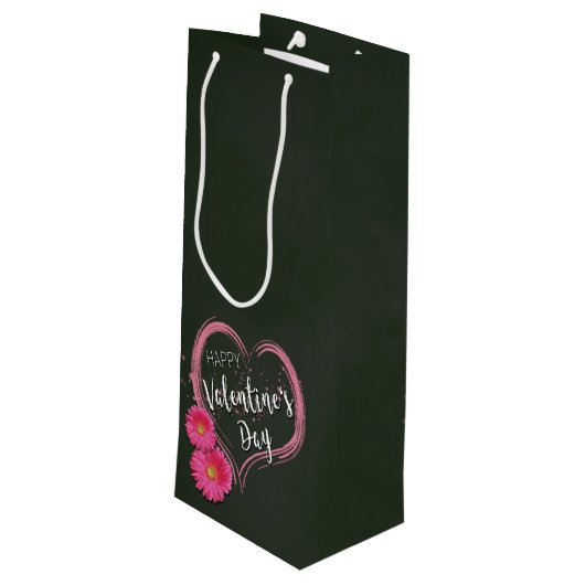Valentijnsdag met roze hartbloemen - Wijntas Wijn Cadeautas (Achterkant Gekanteld)