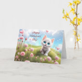 Valentijnsdag met Schattigee Blue Eyed White Kitte Kaart (Gele Bloem)