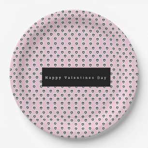 Valentijnsdag Mini Harten Patroon Roze Zwart Papieren Bordje