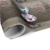 Valentijnsdag Mouse Red Hearts Rustic Wood Cadeaupapier (Rol Hoek)