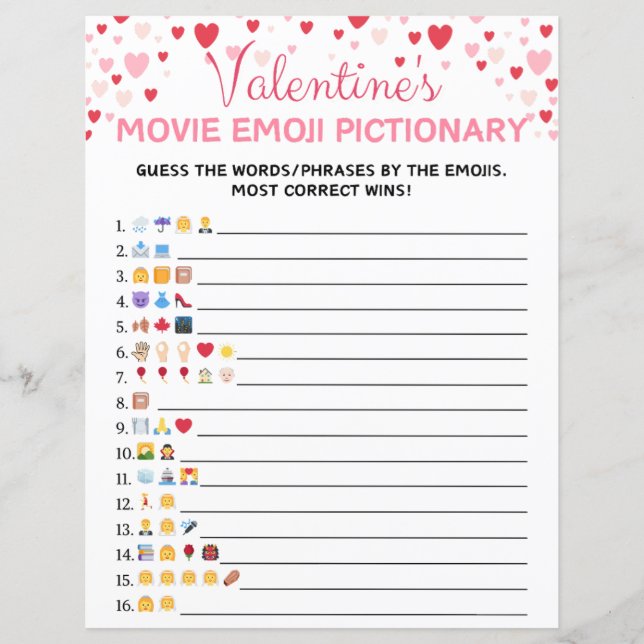 Valentijnsdag Movie Emoji Pictionary Game (Voorkant)