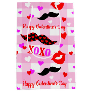 Valentijnsdag Mustaches Love and Kisses Medium Cadeauzakje