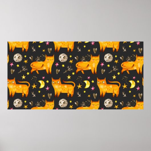 Valentijnsdag naadloos met katten, sterren poster (Voorkant)