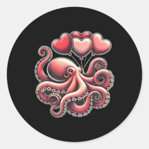 Valentijnsdag Octopus Met Hart Lloons Octopus V Ronde Sticker