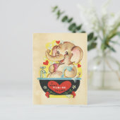 Valentijnsdag olifant Kind dier retro rood hart Feestdagenkaart (Staand voorkant)