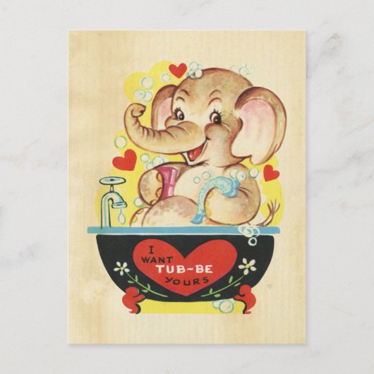Valentijnsdag olifant Kind dier retro rood hart Feestdagenkaart (Voorkant)