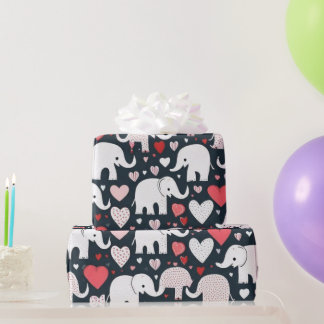 Valentijnsdag olifanten & harten inpakpapier