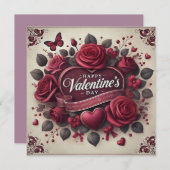 Valentijnsdag ontwerp met Rozen en hart Feestdagenkaart (Voorkant / Achterkant)