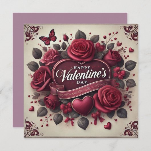 Valentijnsdag ontwerp met Rozen en hart Feestdagenkaart (Voorkant / Achterkant)