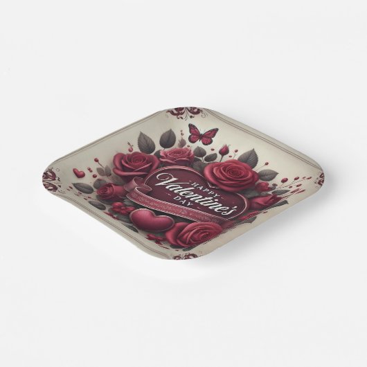 Valentijnsdag ontwerp met Rozen en hart Papieren Bordje (Gebogen)