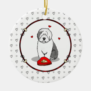 Valentijnsdag Oud Engels Sheepdog Grey 1 Cute Keramisch Ornament