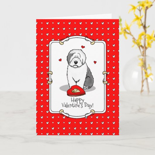 Valentijnsdag Oude Engelse Sheepdog Grey 1 Cute Kaart (Gele Bloem)