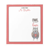 Valentijnsdag Owl Teacher Gift Notitieblok (Voorkant)
