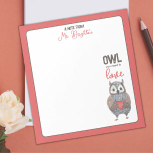 Valentijnsdag Owl Teacher Gift Notitieblok