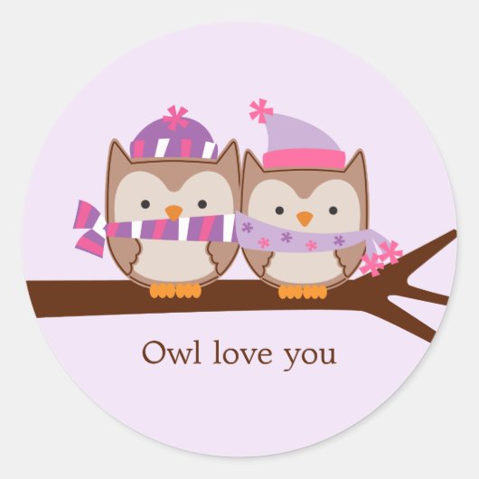 Valentijnsdag Owls Ronde Sticker (Voorkant)
