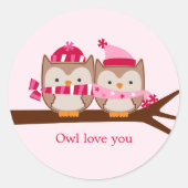 Valentijnsdag Owls Ronde Sticker (Voorkant)