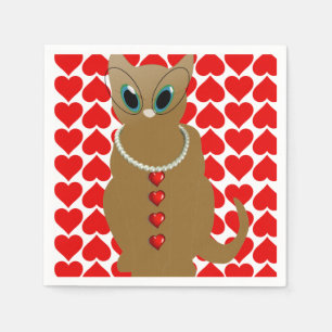 Valentijnsdag Paper Napkins, Cat Servet