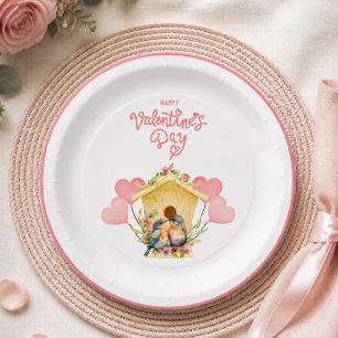 Valentijnsdag-papieren bord met liefdesvogels