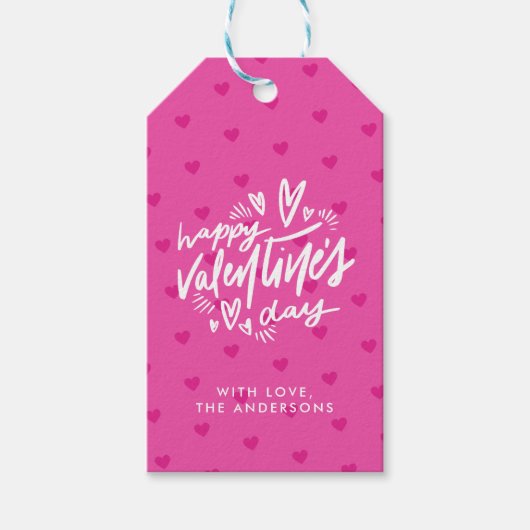 Valentijnsdag Party Hot Pink Hearts Cadeaulabel (Voorkant)