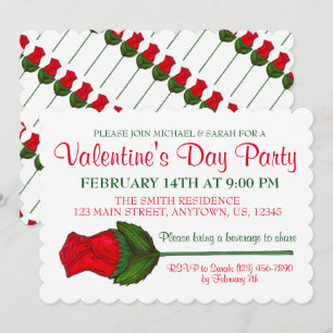 Valentijnsdag Party Red Long Stemmed Roos Love Kaart