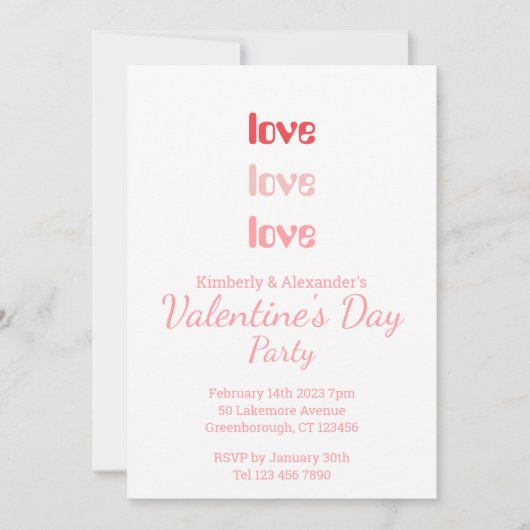 Valentijnsdag Party Roze en Rode typografie Kaart (Voorkant)